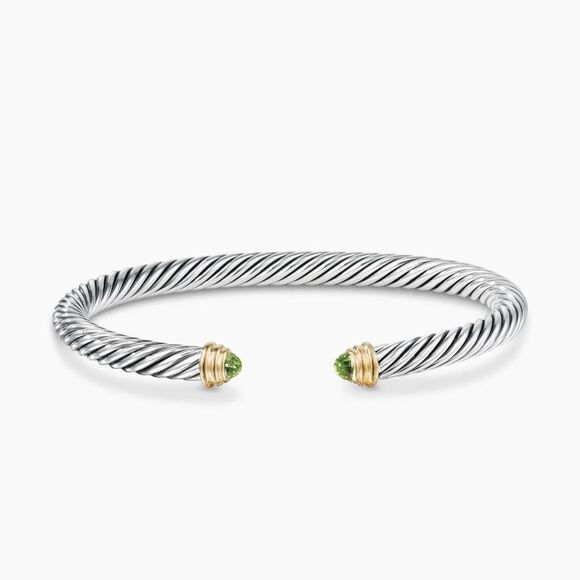 David Yurman Classic Cable Bracelet Sterling Silver w/ 14K Gold ➕Peridot Sz M - Picture 1 of 8